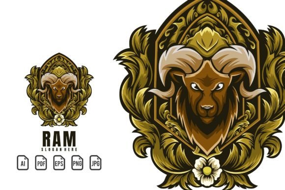 Illustration Ram Head Vintage: A Logo Template for Bold Branding